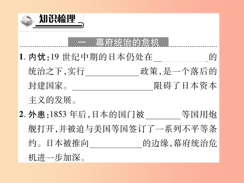 九年级历史下册 世界近代史（下）第四单元 资产阶级统治的巩固与扩大 第3课 日本明治维新课件 川教版.ppt_第2页