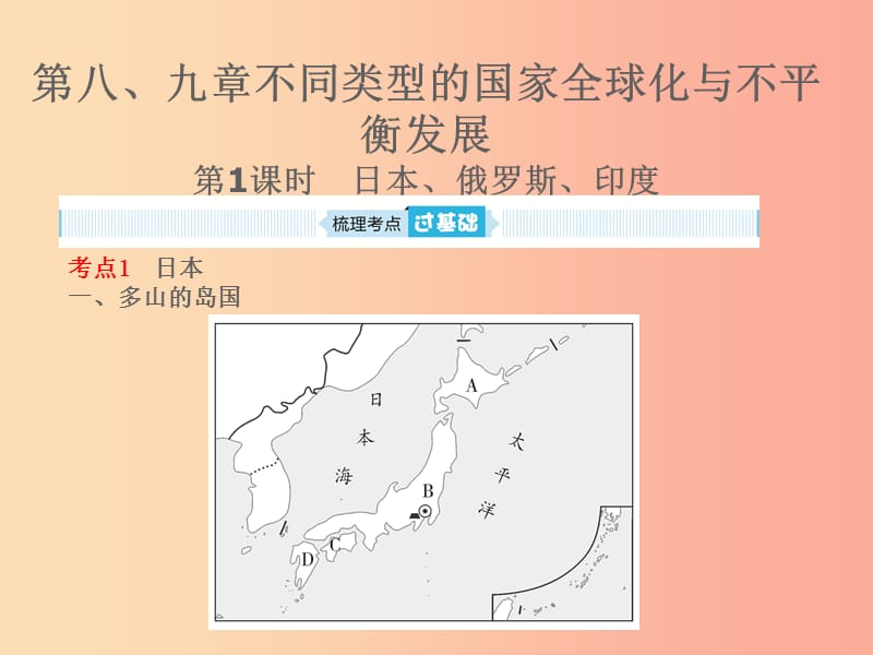 山东省德州市2019年中考地理 第八 九章不同类型的国家全球化与不平衡发展 第1课时 日本 俄罗斯 印度复习.ppt_第1页