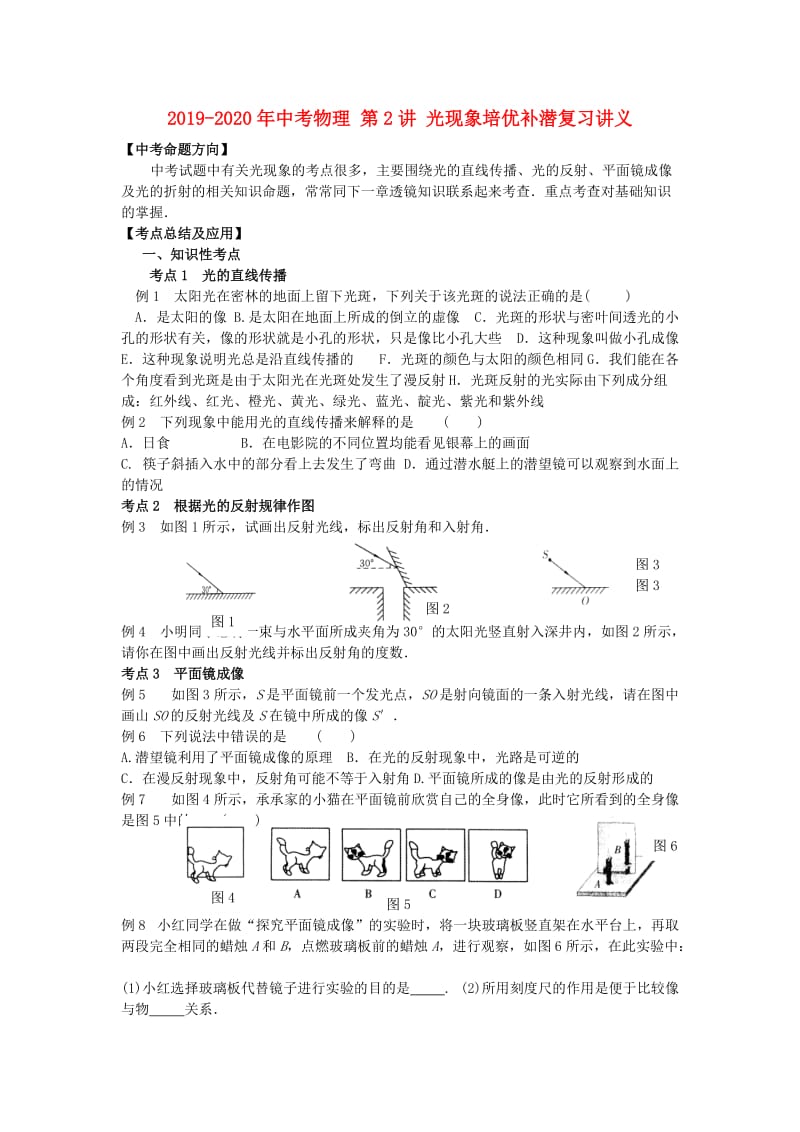 2019-2020年中考物理 第2讲 光现象培优补潜复习讲义.doc_第1页