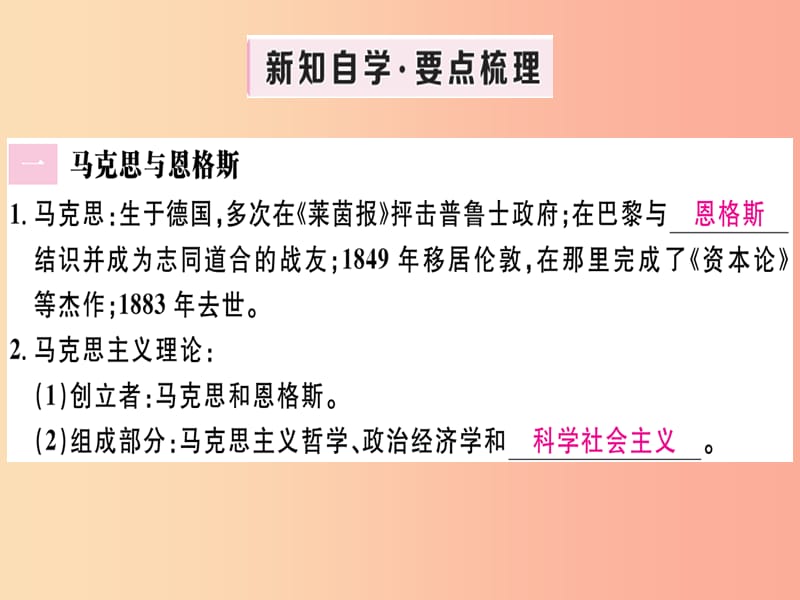 九年级历史上册 第七单元 工业革命和工人运动的兴起 第21课 马克思主义的诞生和国际工人运动的兴起习题.ppt_第2页