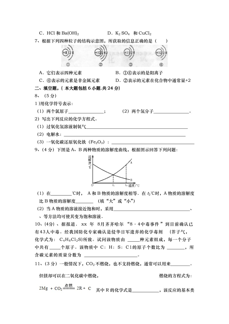 2019-2020年九年级中考模拟考试化学试题.doc_第2页