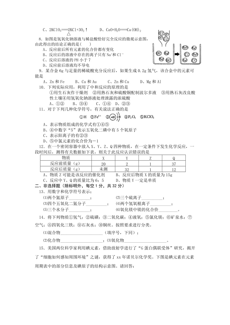 2019-2020年九年级下学期第一次模拟考试化学试题(VIII).doc_第2页