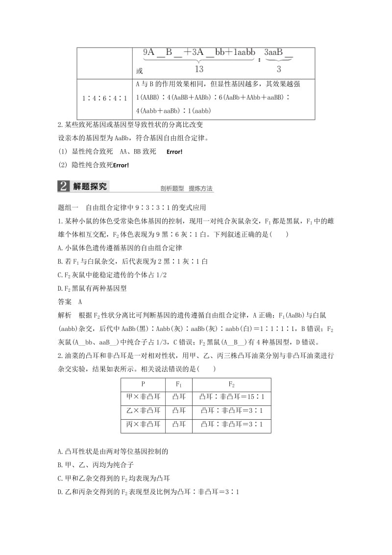 2019-2020年高考生物一轮复习 第五单元 遗传的基本规律 第18讲 基因的自由组合定律（Ⅱ）新人教版.doc_第2页