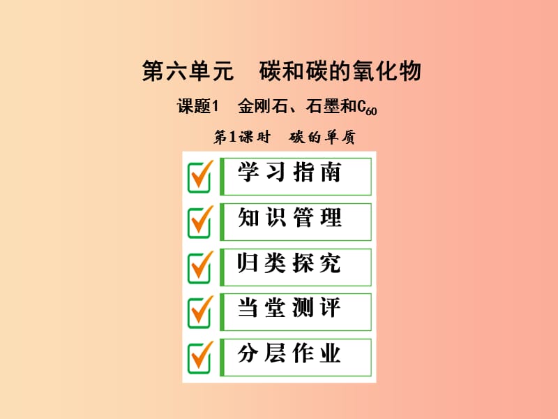 2019年秋九年级化学上册第六单元碳和碳的氧化物课题1第1课时碳的单质课件 新人教版.ppt_第1页