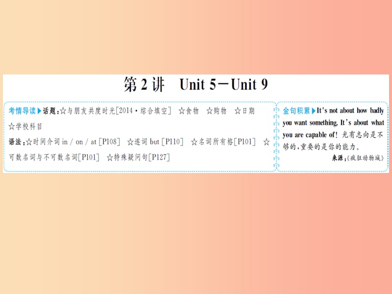 山东省菏泽市2019年中考英语总复习第一部分系统复习成绩基石七上第2讲Unit5_9课件.ppt_第1页