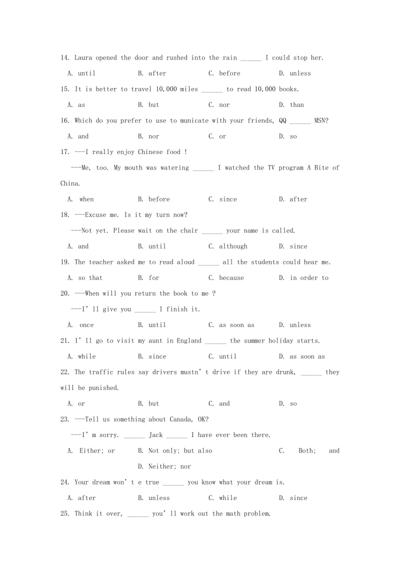 2019-2020年中考英语定时训练 连词.doc_第2页