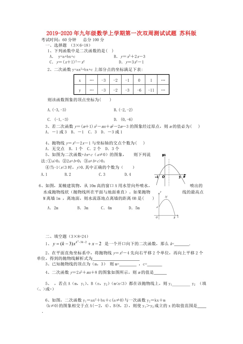 2019-2020年九年级数学上学期第一次双周测试试题 苏科版.doc_第1页