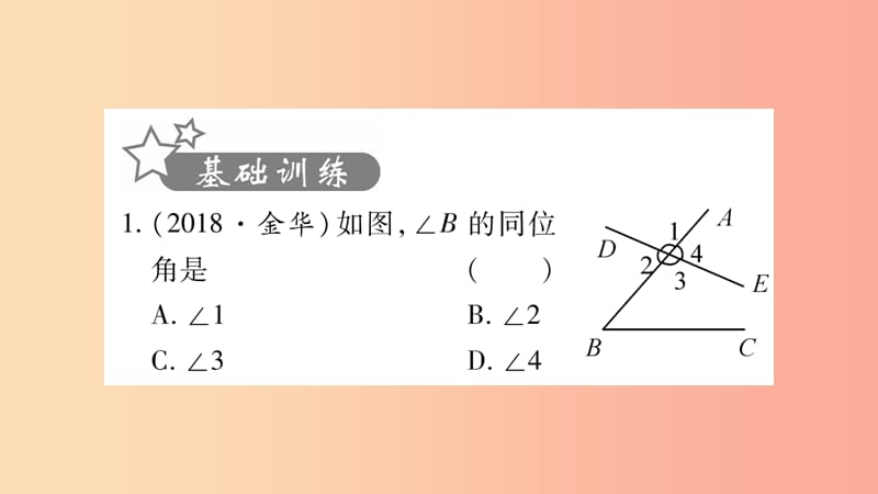 湖南省2019年中考数学复习第一轮考点系统复习第4章三角形第1节角相交线和平行线习题课件.ppt_第2页