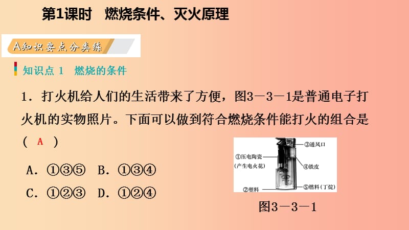 九年级化学上册 第三章 维持生命之气—氧气 3.3 燃烧条件与灭火原理 第1课时 燃烧条件与灭火原理练习.ppt_第3页