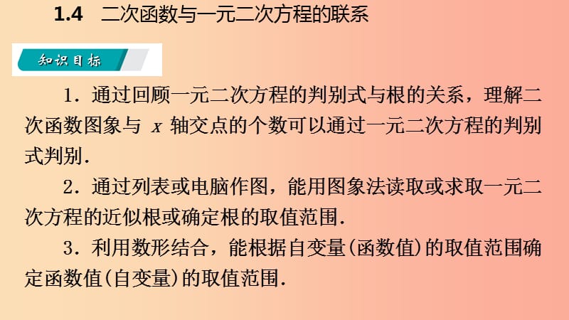 九年级数学下册 第1章 二次函数 1.4 二次函数与一元二次方程的联系课件 （新版）湘教版.ppt_第3页