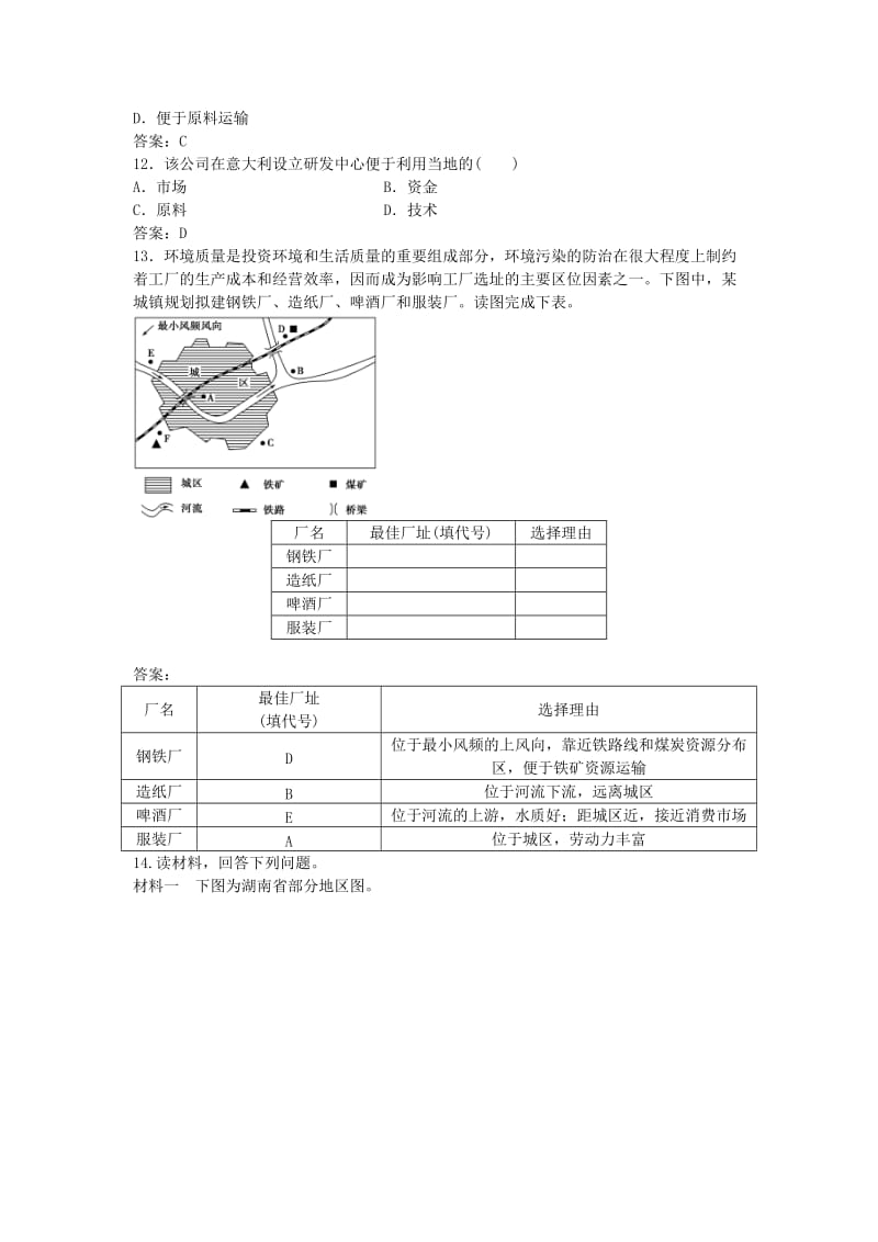 2019-2020年高考地理总复习 第三章 区域产业活动 第三节 工业区位因素与工业地域联系课后达标检测 湘教版必修2.doc_第3页