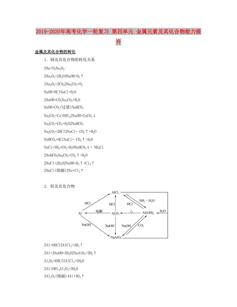 2019-2020年高考化学一轮复习 第四单元 金属元素及其化合物能力提升.docx_第1页