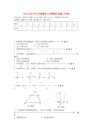 2019-2020年九年級數(shù)學(xué)上學(xué)期期中試題 滬科版.doc