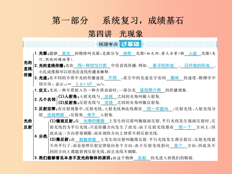 山东省青岛市2019年中考物理总复习 八上 第4讲 光现象课件.ppt_第1页