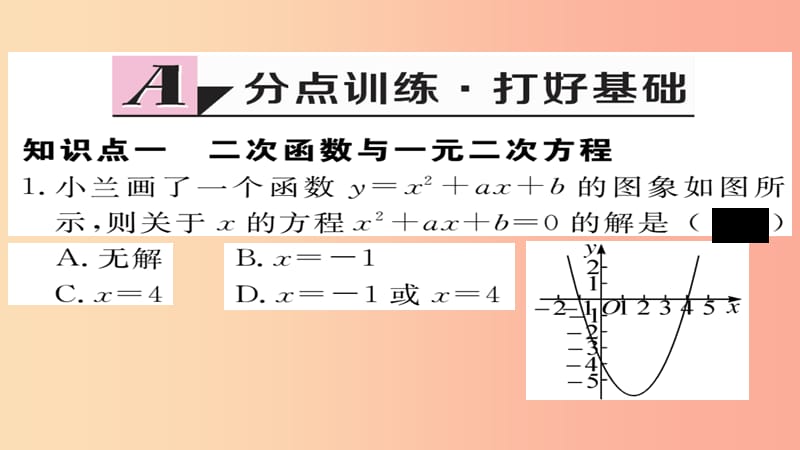 2019秋九年级数学上册 第22章 二次函数 22.2 二次函数与一元二次方程习题课件 新人教版.ppt_第2页