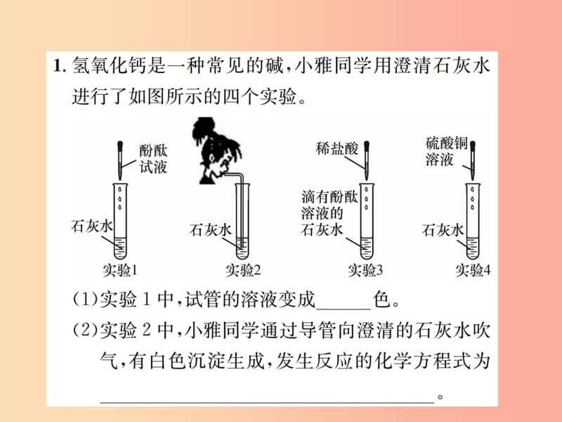 河南省2019年秋九年级化学下册第十单元酸和碱实验专题二碱的化学性质习题课件 新人教版.ppt_第2页