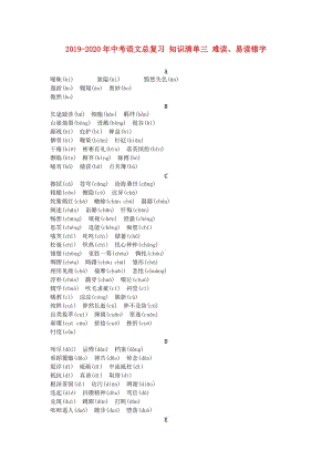 2019-2020年中考語文總復(fù)習(xí) 知識(shí)清單三 難讀、易讀錯(cuò)字.doc