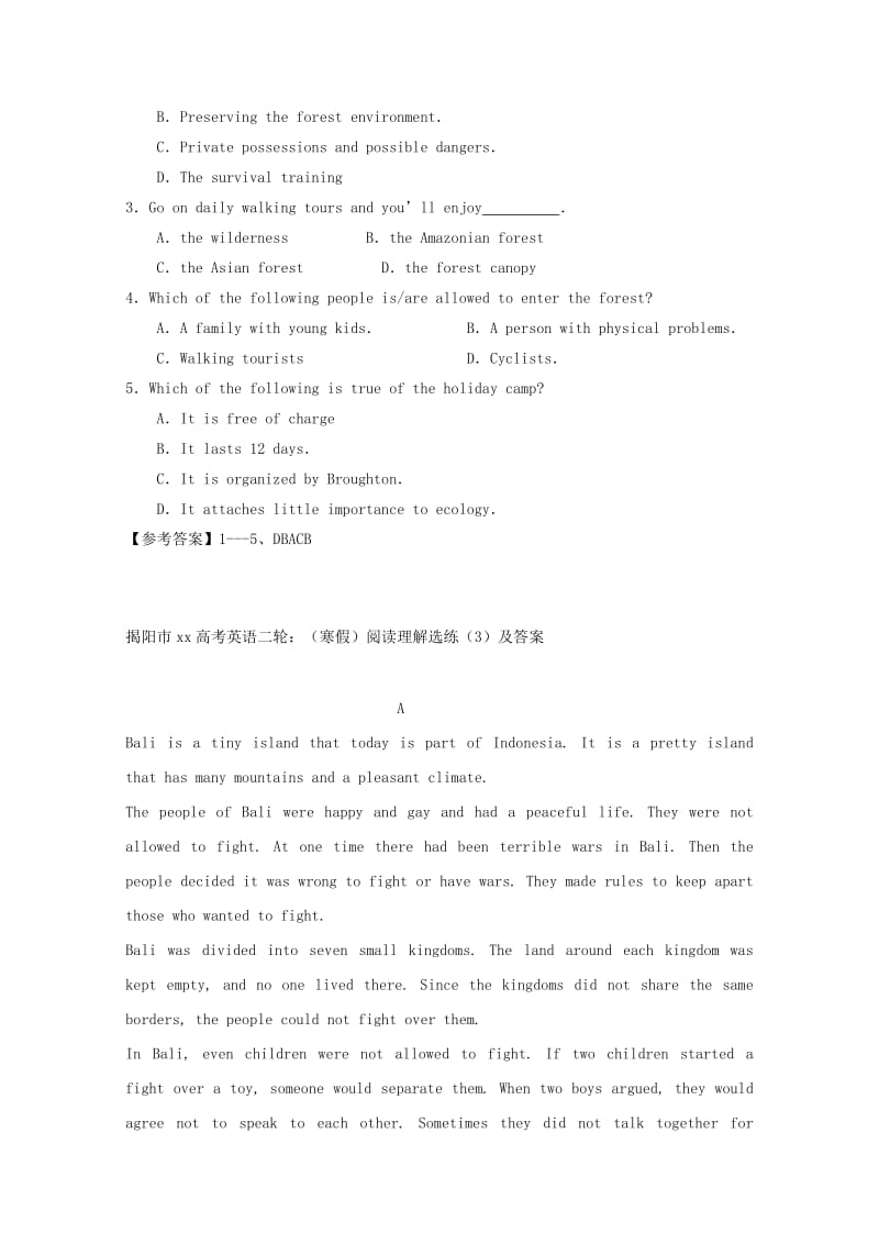 2019-2020年高考英语二轮复习 阅读理解寒假选练（3）(II).doc_第2页