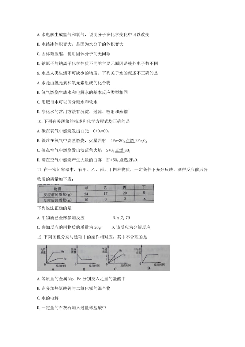 2019-2020年九年级上学期期末素质测试化学试题.doc_第2页