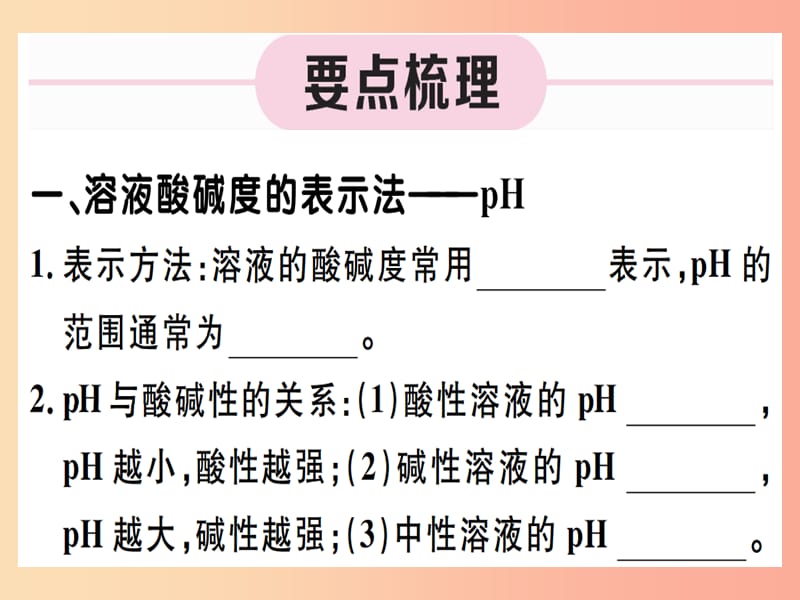 九年级化学下册 第十单元 酸和碱 第2课时 溶液酸碱度的表示法—pH习题课件 新人教版.ppt_第1页