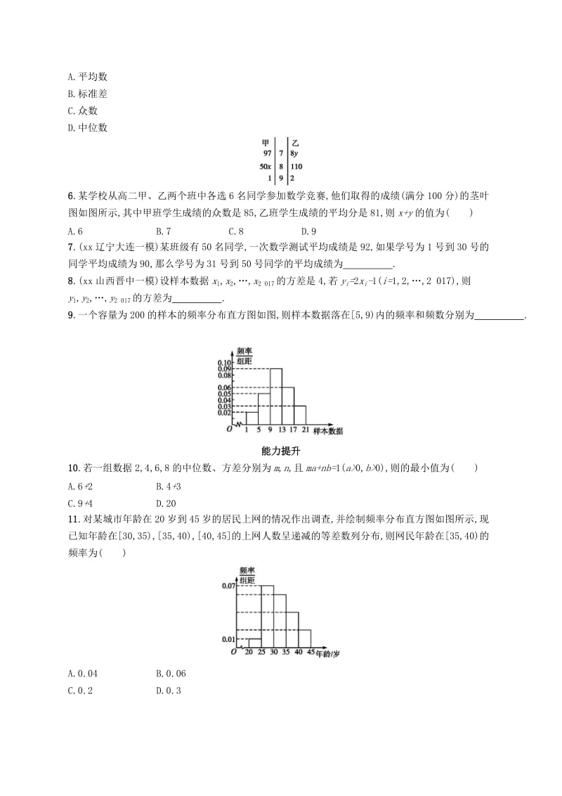 2019-2020年高考数学一轮复习第十章算法初步统计与统计案例考点规范练51用样本估计总体文新人教B版.doc_第2页