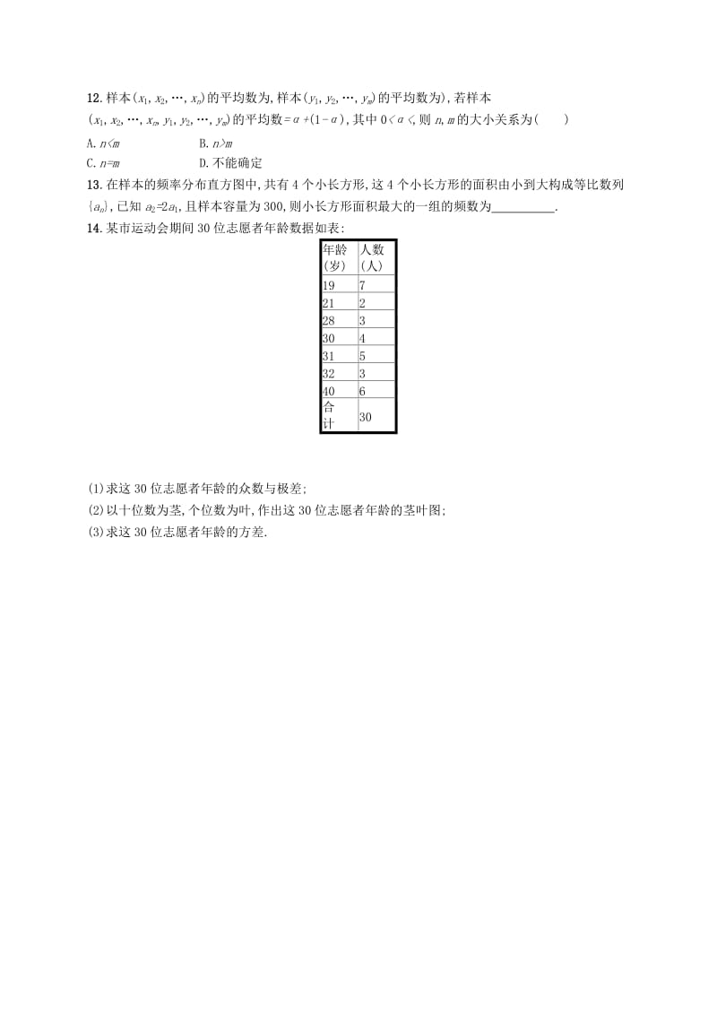 2019-2020年高考数学一轮复习第十章算法初步统计与统计案例考点规范练51用样本估计总体文新人教B版.doc_第3页