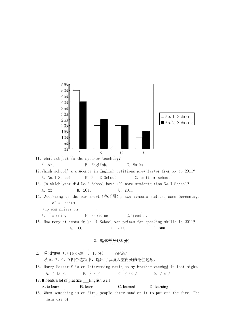 2019-2020年中考英语模拟卷（1）(附听力材料和答案).doc_第2页