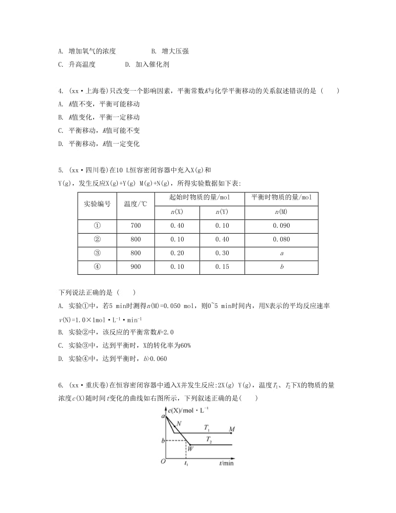 2019-2020年高考化学一轮复习 课时27 化学平衡的移动检测与评估.docx_第2页