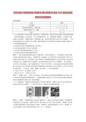 2019-2020年高考?xì)v史一輪復(fù)習(xí) 第十四單元 考點(diǎn)2 19世紀(jì)以來的世界文化鞏固提升.doc