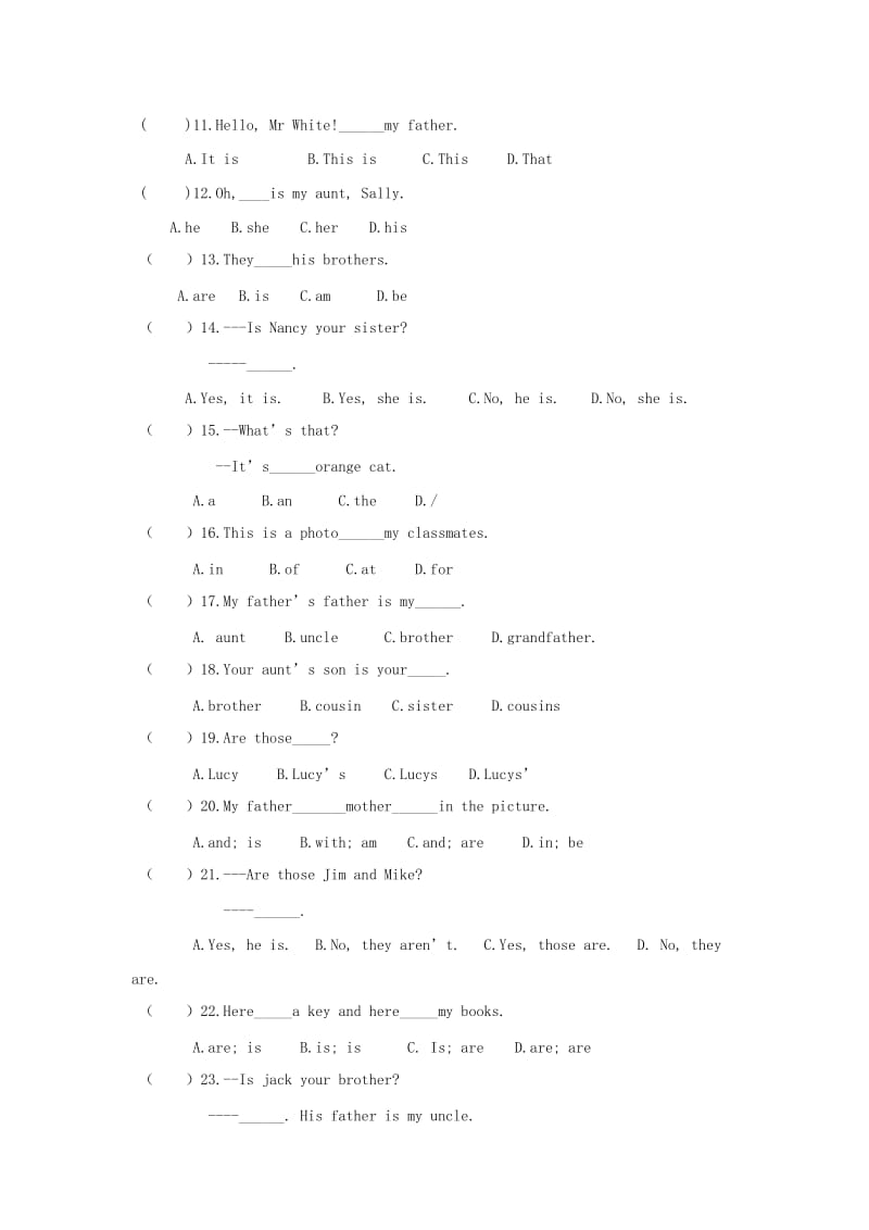 2019-2020年七年级英语上学期第一次专项测试试题.doc_第2页