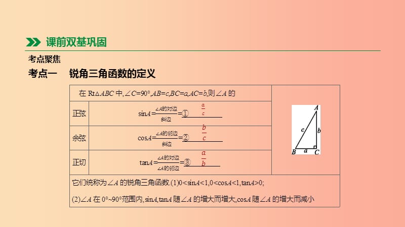 北京市2019年中考数学总复习 第五单元 三角形 第24课时 锐角三角函数课件.ppt_第2页