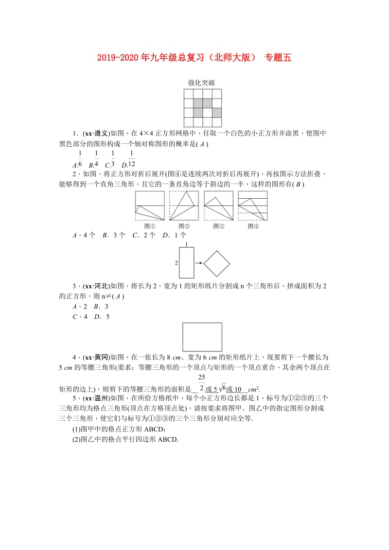 2019-2020年九年级总复习（北师大版） 专题五.doc_第1页