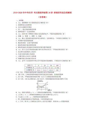 2019-2020年中考化學 考點跟蹤突破第16講 溶液的形成及溶解度（含答案）.doc