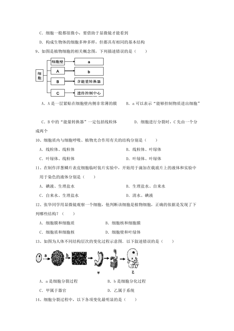 2019-2020年七年级生物上学期期中试题(VII).doc_第2页