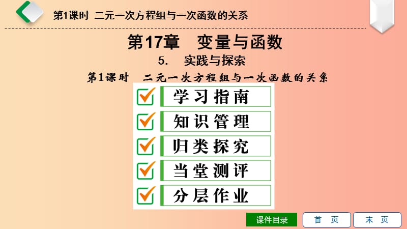 八年级数学下册第17章函数及其图象17.5实践与探索第1课时二元一次方程组与一次函数的关系华东师大版.ppt_第1页