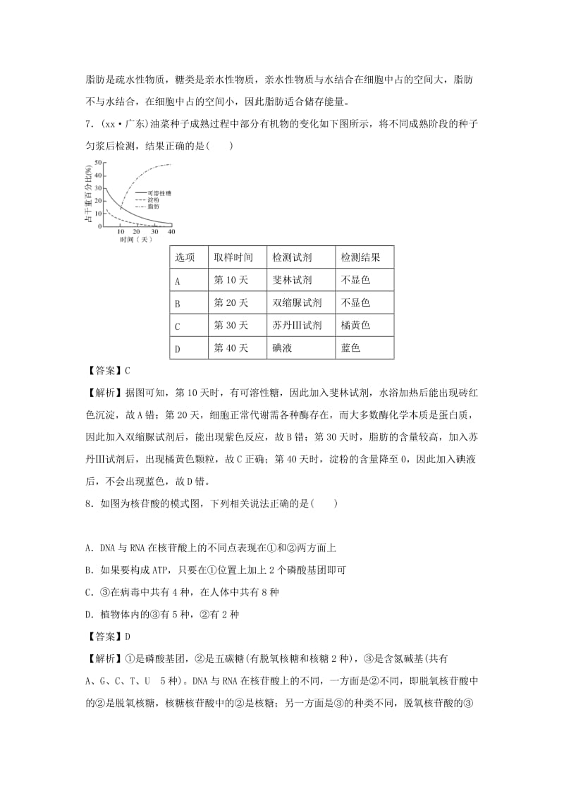 2019-2020年高考生物一轮规范训练 1.4遗传信息的携带者-核酸、细胞中的糖类和脂质（含解析）.doc_第3页