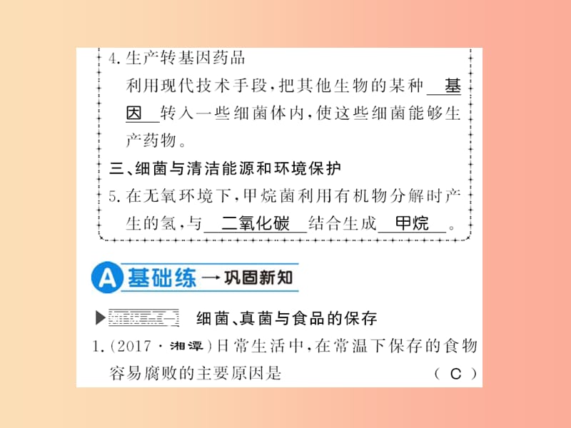 2019年八年级生物上册第五单元第4章第5节人类对细菌和真菌的利用习题课件2 新人教版.ppt_第3页