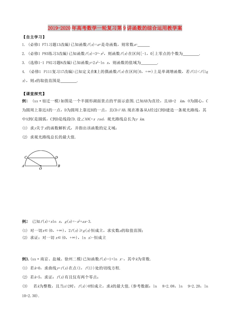 2019-2020年高考数学一轮复习第9讲函数的综合运用教学案.doc_第1页