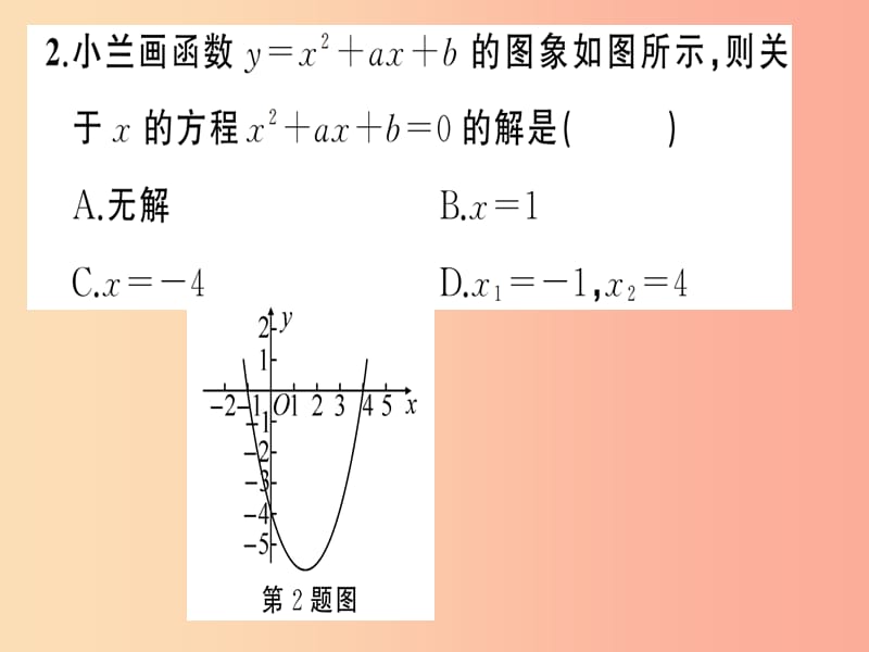 2019年秋九年级数学上册 第二十二章 二次函数 22.2 二次函数与一元二次方程习题课件 新人教版.ppt_第3页