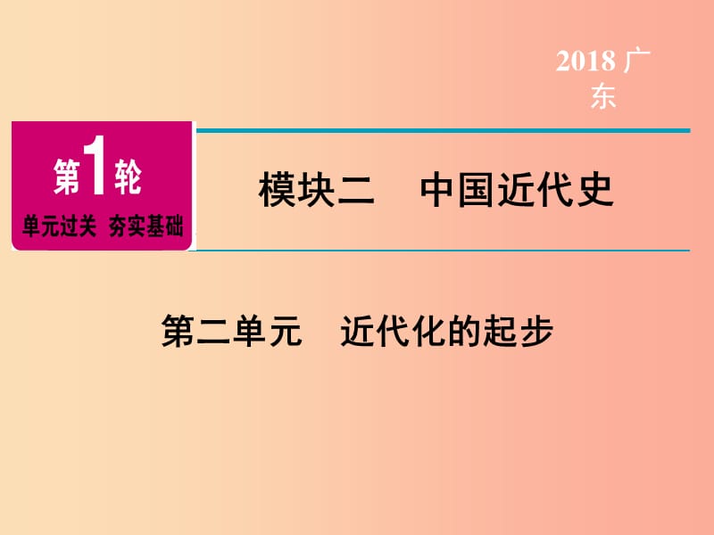 广东省2019年中考历史总复习 第1轮 单元过关 夯实基础 模块二 中国近代史 第2单元 近代化的起步课件.ppt_第1页