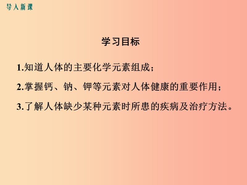 2019春九年级化学下册 第十二单元 化学与生活 课题2 化学元素与人体健康教学课件 新人教版.ppt_第3页