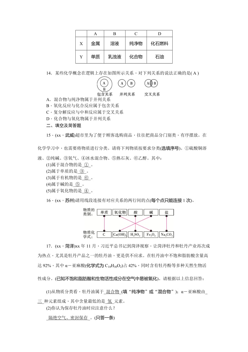 2019-2020年中考化学总复习考点跟踪突破：第8讲 物质的分类 含答案.doc_第3页