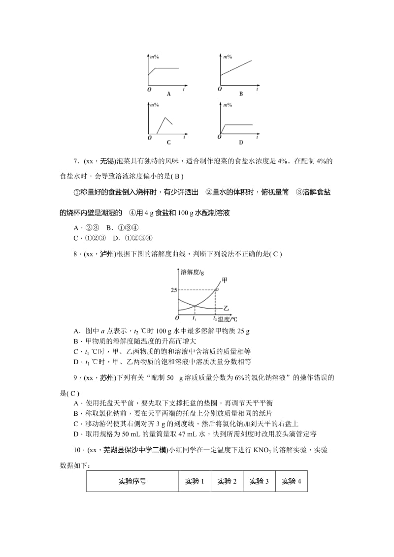 2019-2020年中考化学总复习练习册：第16讲 溶液的浓度 含答案.doc_第2页