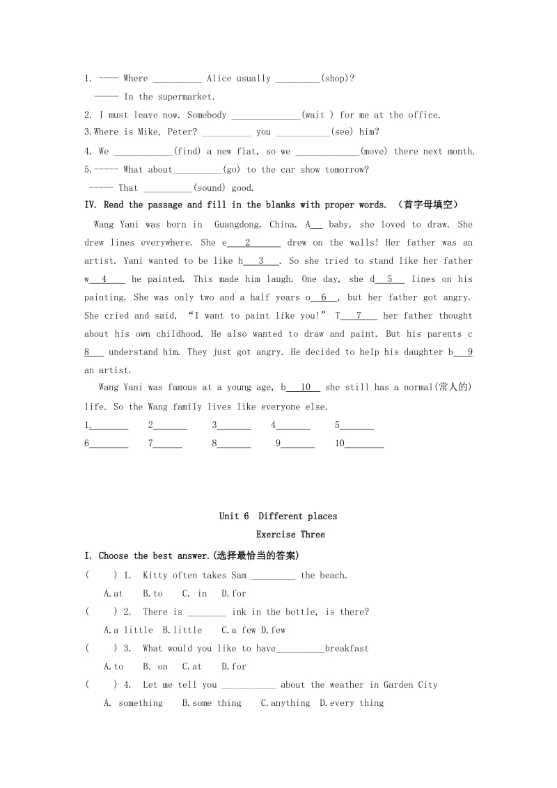 2019-2020年七年级英语上册Module 2 Unit 6 Different places同步测试牛津上海版.doc_第3页