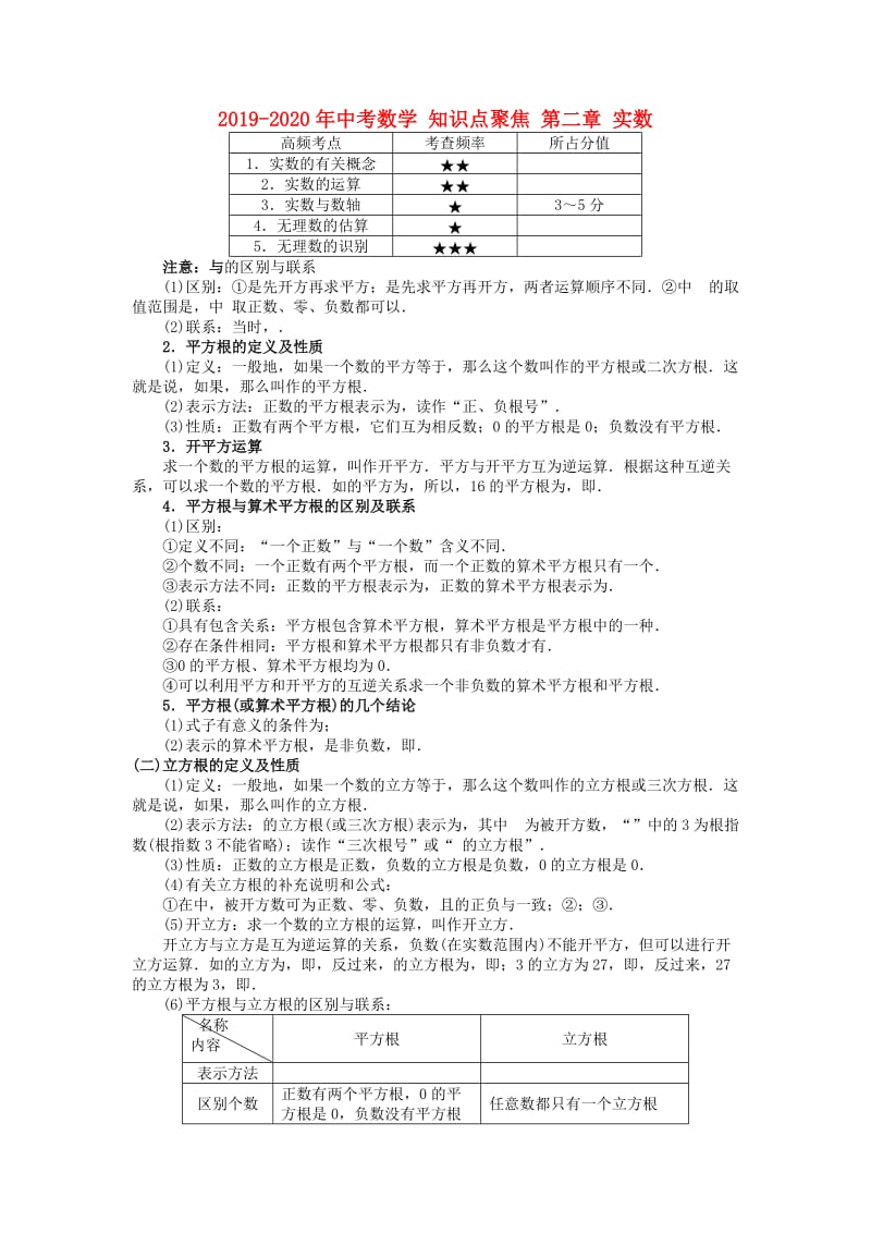 2019-2020年中考数学 知识点聚焦 第二章 实数.doc_第1页