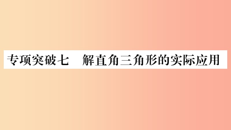 湖南省2019年中考数学复习第二轮中档题突破专项突破7解直角三角形的实际应用习题课件.ppt_第1页