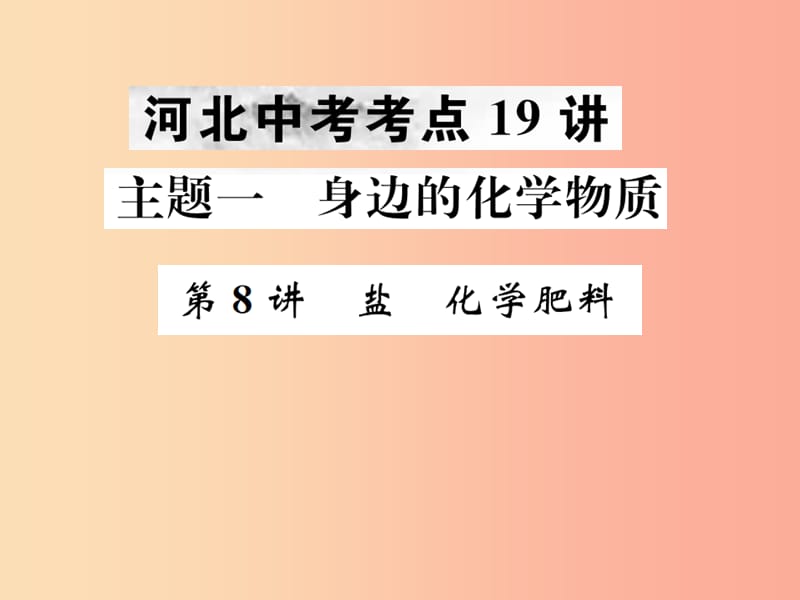 河北专版2019年中考化学复习主题一身边的化学物质第8讲盐化学肥料课件.ppt_第1页