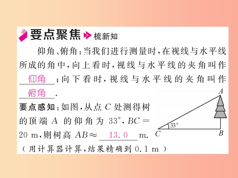 九年级数学上册 第4章 锐角三角函数 4.4 解直角三角形的应用 第1课时 与俯角、仰角有关的应用问题作业.ppt_第2页