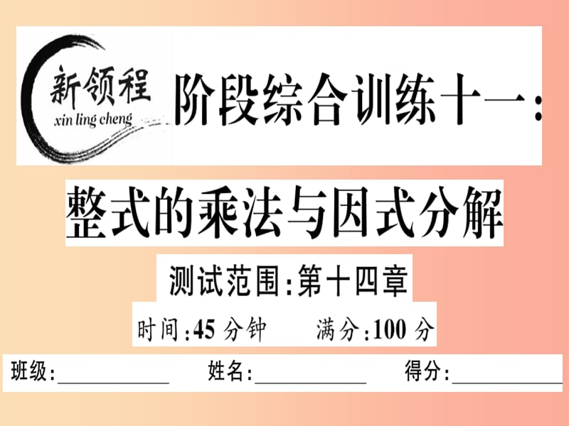 八年级数学上册 阶段综合训练十一 整式的乘除与因式分解习题讲评课件 新人教版.ppt_第1页