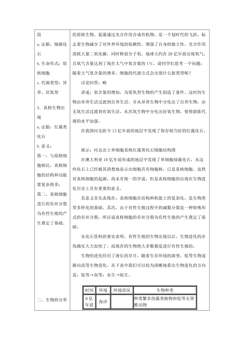 2019-2020年高二生物 生物的进化过程和分界教案.doc_第2页